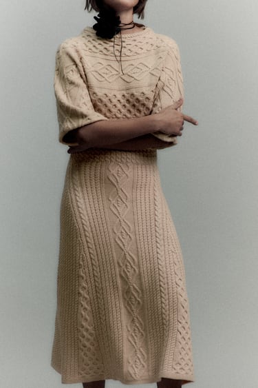 Image 0 of CONTRAST CABLE-KNIT DRESS from Zara