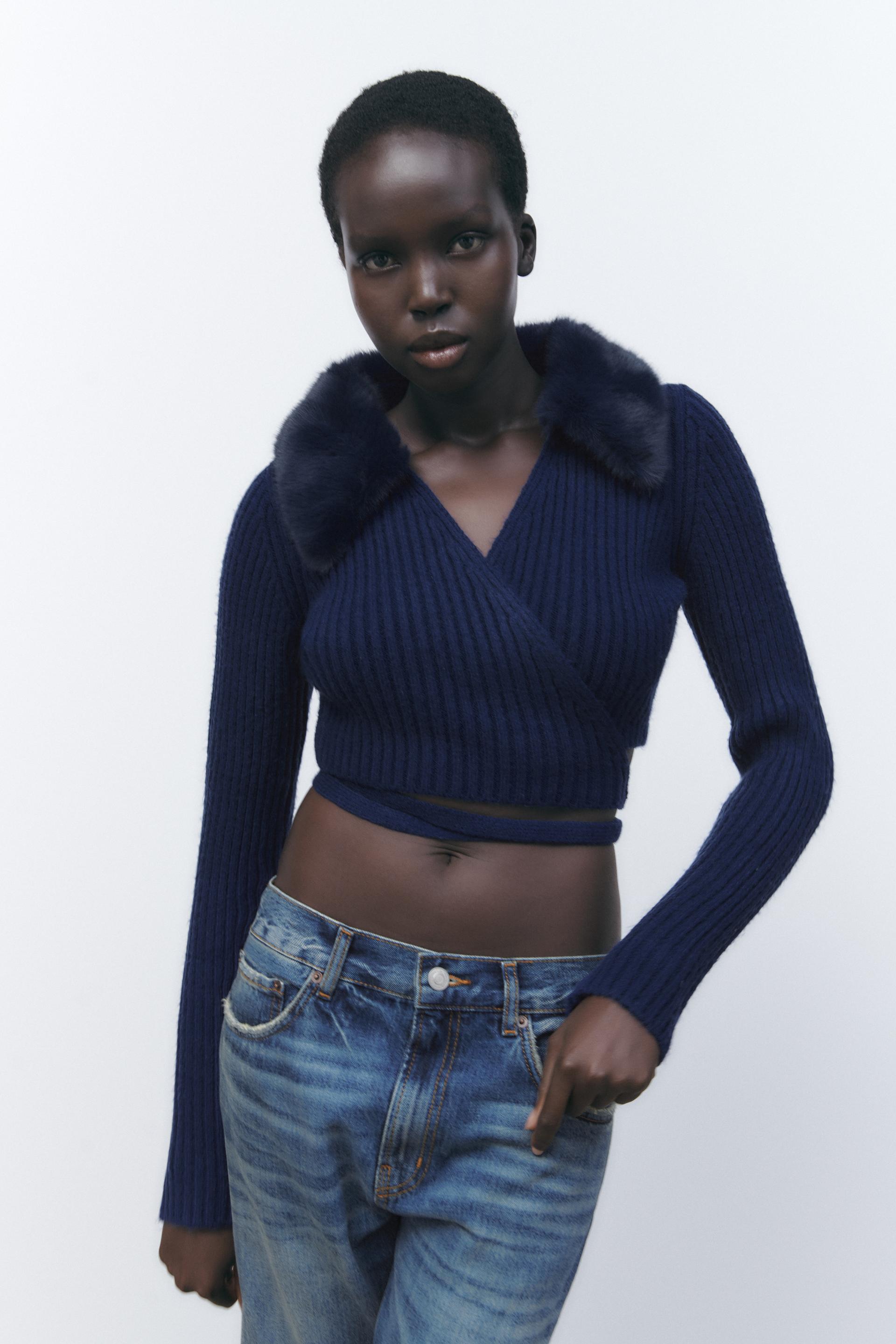 Zara blue fur collar cardigan Clearance