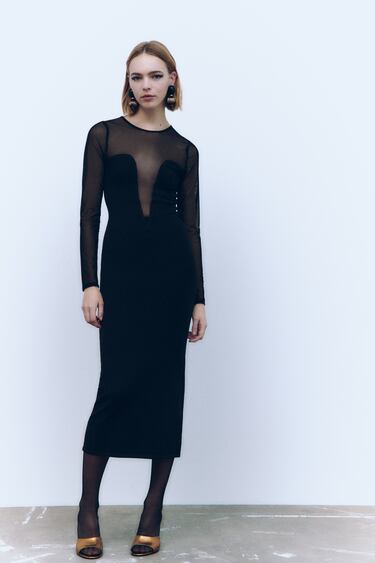 Image 0 of CONTRAST SEMI-SHEER KNIT DRESS from Zara