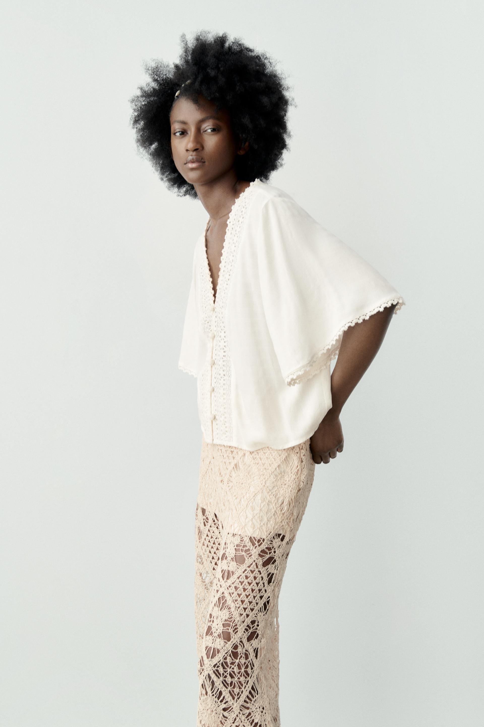 CROCHET DETAIL SHIRT - Ecru | ZARA 