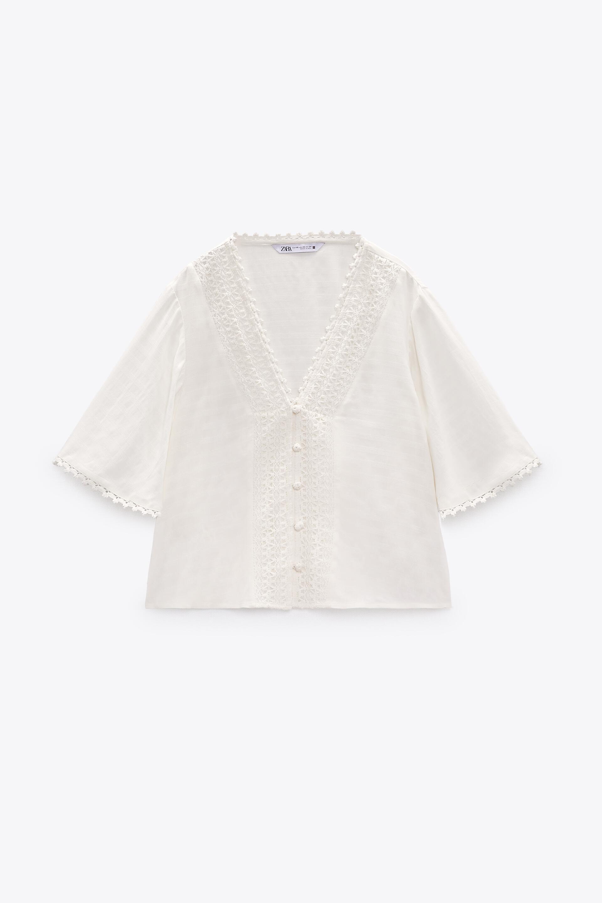 CROCHET DETAIL SHIRT - Ecru | ZARA 