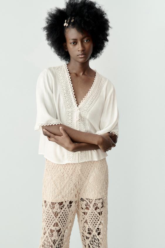 CROCHET DETAIL SHIRT - Ecru | ZARA Turkey