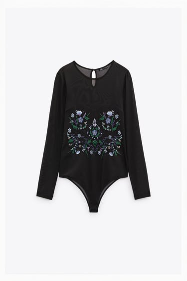 Image 0 of EMBROIDERED TULLE BODYSUIT from Zara