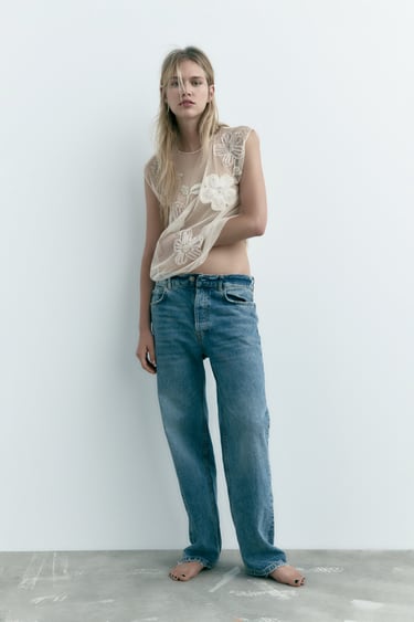 Image 0 of FLORAL EMBROIDERY TULLE TOP from Zara