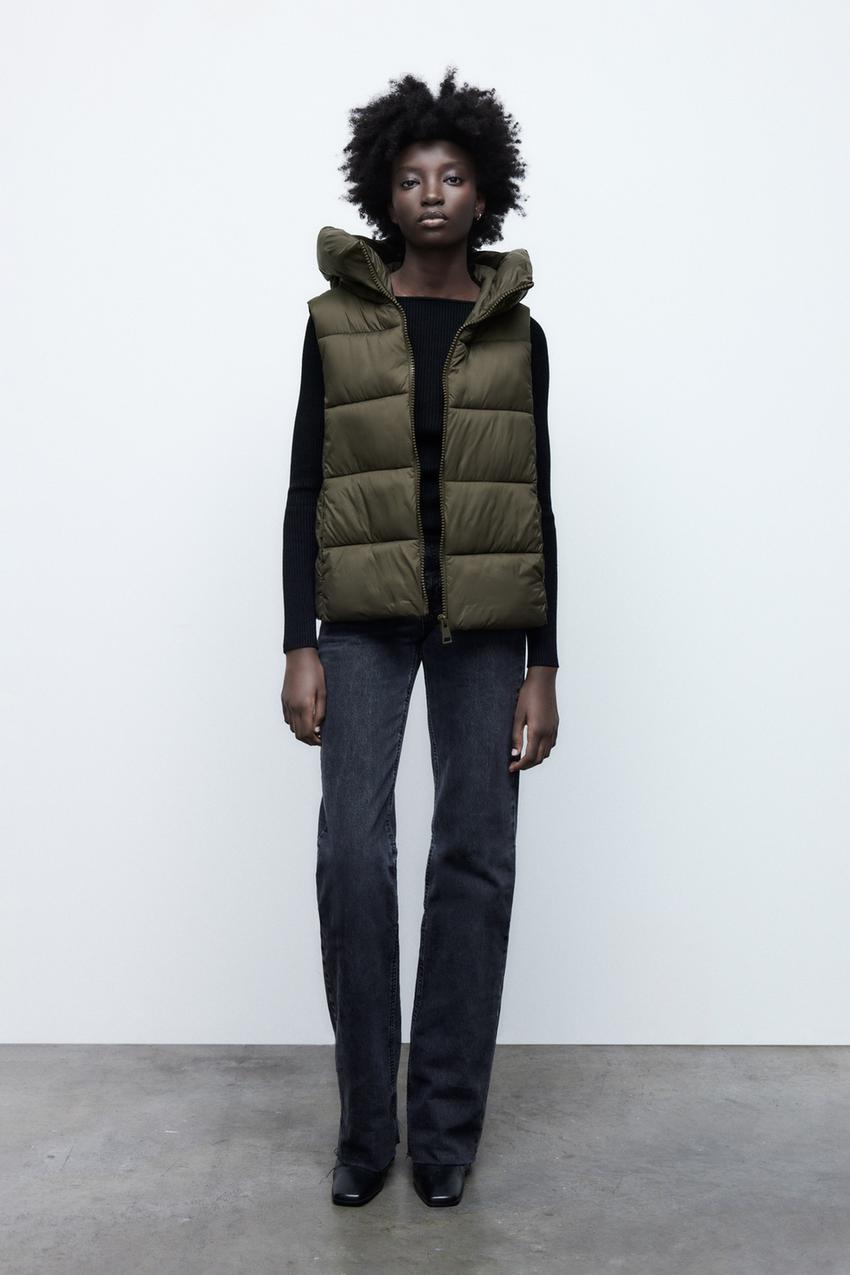 Brown zara puffer gilet Clearance