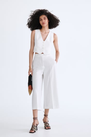 Image 0 of HIGH-WAIST CULOTTE TROUSERS from Zara