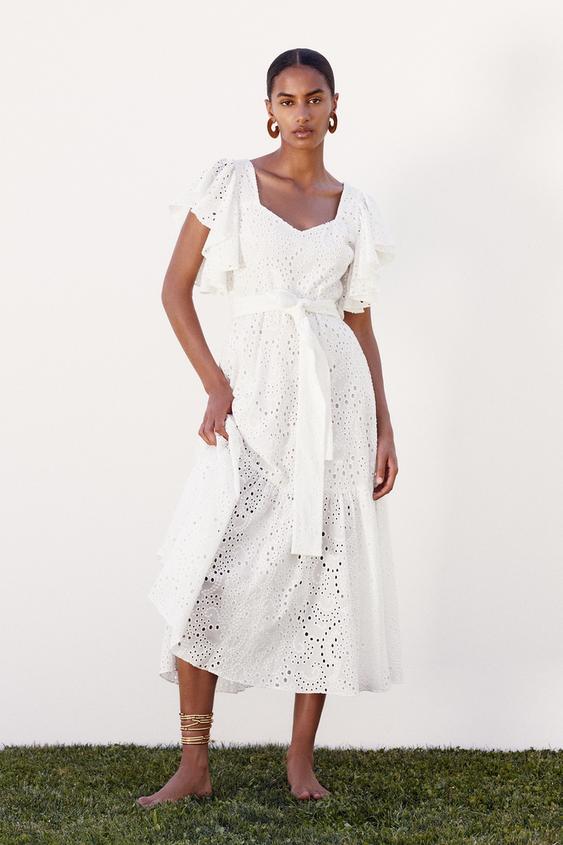VESTITO MIDI CON RICAMI TRAFORATI - Bianco | ZARA Italia / Italy