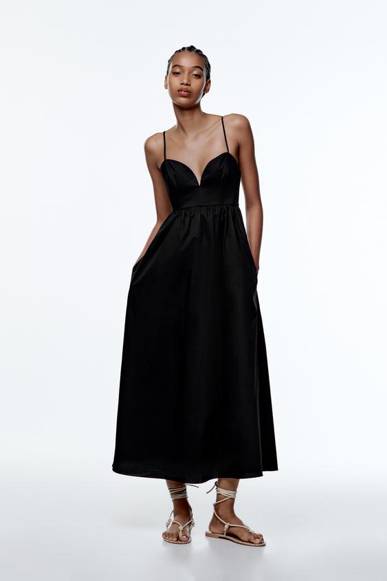 ポプリン地ミディ丈ワンピース ブラック Zara Japan 日本 ポプリン地ミディ丈ワンピース ブラック Zara Japan 日本