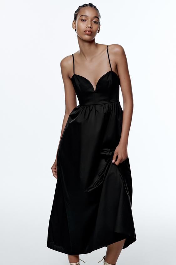 ポプリン地ミディ丈ワンピース ブラック Zara Japan 日本 ポプリン地ミディ丈ワンピース ブラック Zara Japan 日本