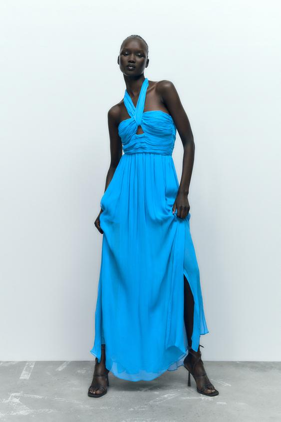 スリット入りロングワンピース ブルー Zara Japan 日本 スリット入りロングワンピース ブルー Zara Japan 日本