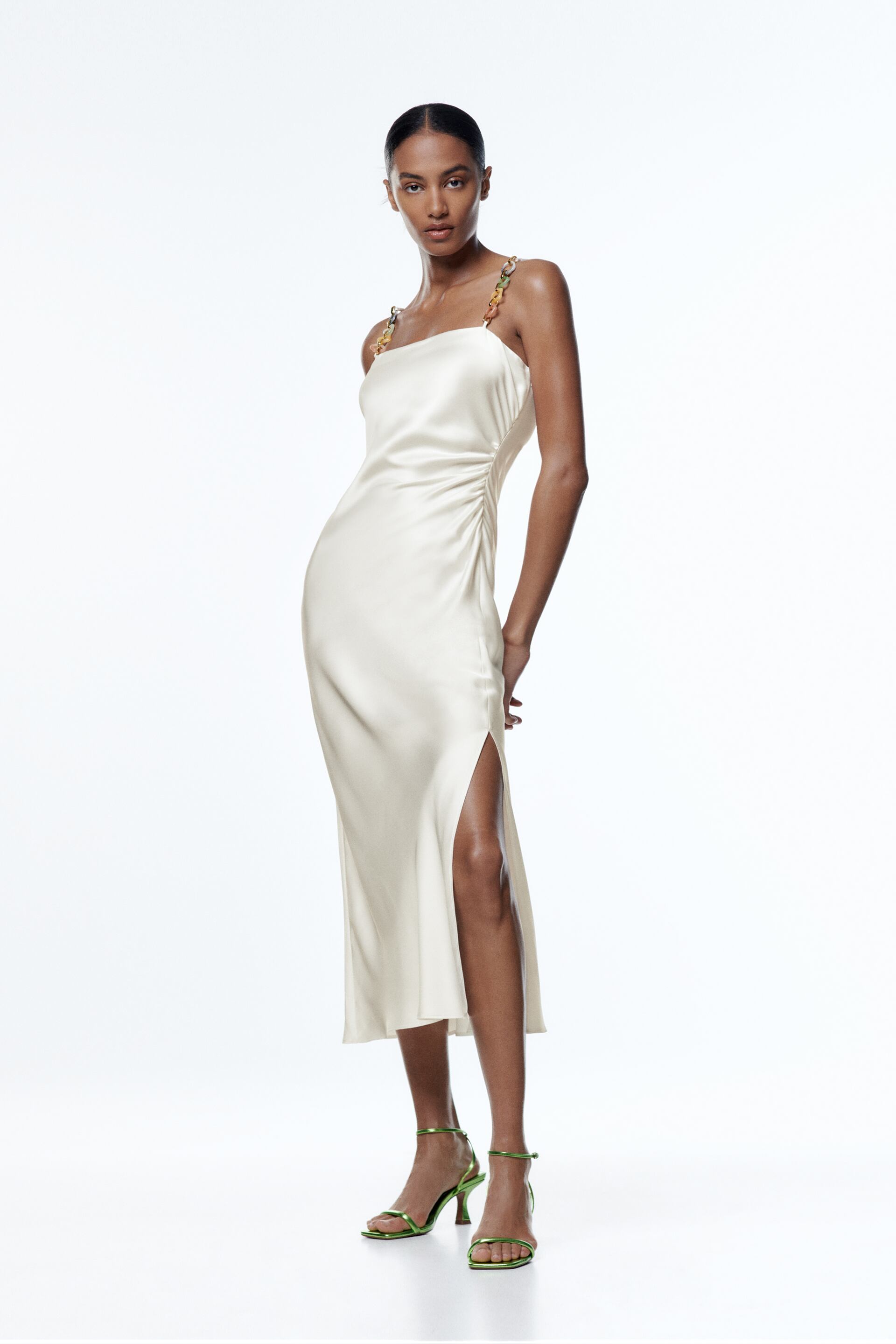 SATIN CAMISOLE DRESS WITH CHAIN STRAP DETAIL