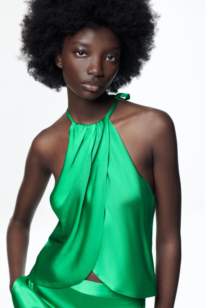 Green zara halter top Clearance