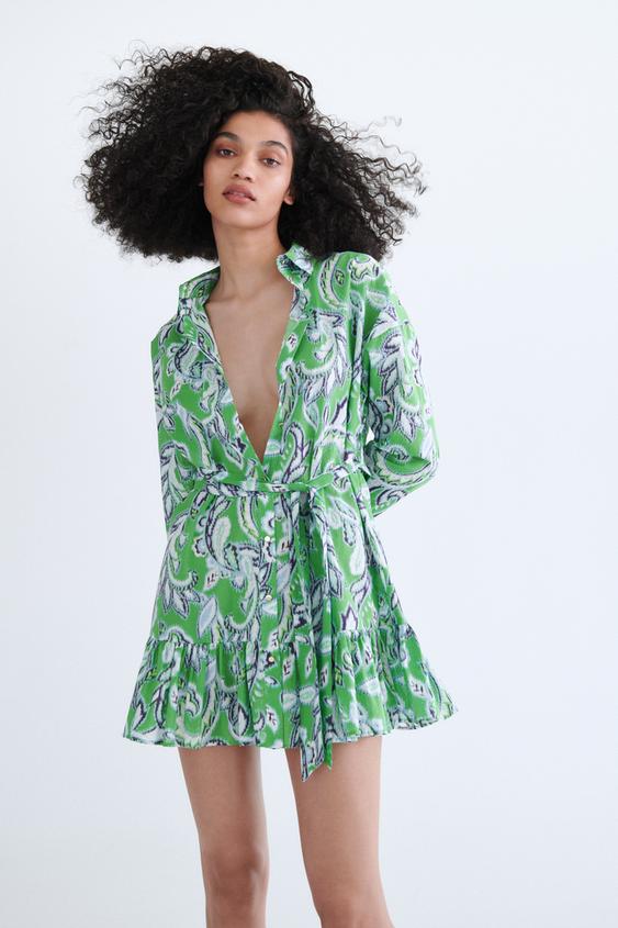 PRINTED SHIRT DRESS - Blue green | ZARA Spain