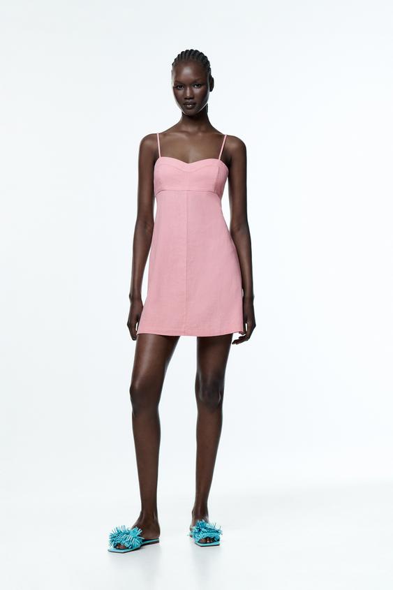 リネン地ミニ丈ワンピース ピンク Zara Japan 日本 リネン地ミニ丈ワンピース ピンク Zara Japan 日本