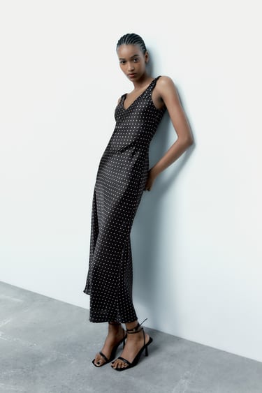 Image 0 of SATIN EFFECT DOTTED SLIP DRESS from Zara
