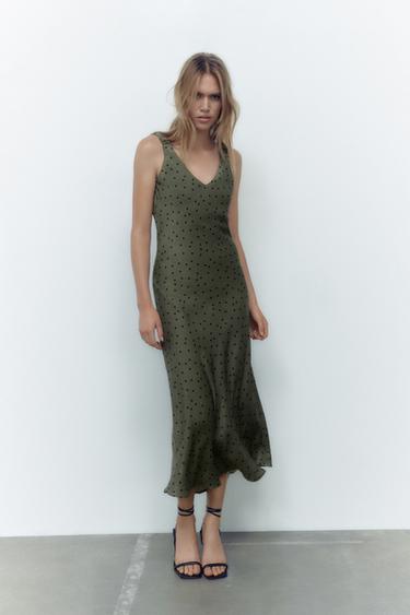 ドット柄レーストリムワンピース ダークブラウン Zara Japan 日本 ドット柄レーストリムワンピース ダークブラウン Zara Japan 日本