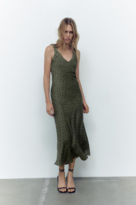 ドット柄レーストリムワンピース ダークブラウン Zara Japan 日本 ドット柄レーストリムワンピース ダークブラウン Zara Japan 日本