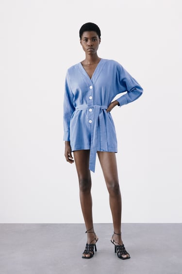 Image 0 of LINEN-BLEND PLAYSUIT WITH BELT from Zara
