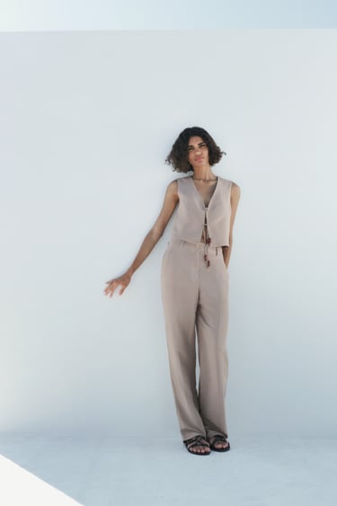 Image 0 of LINEN BLEND STRAIGHT TROUSERS from Zara