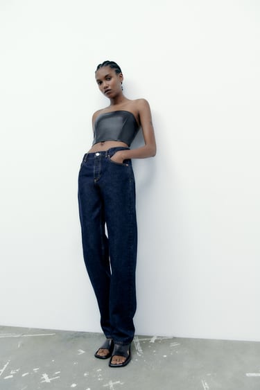 Image 0 of FAUX LEATHER CROP TOP from Zara