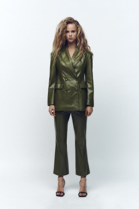 Zara faux leather double breasted blazer Clearance