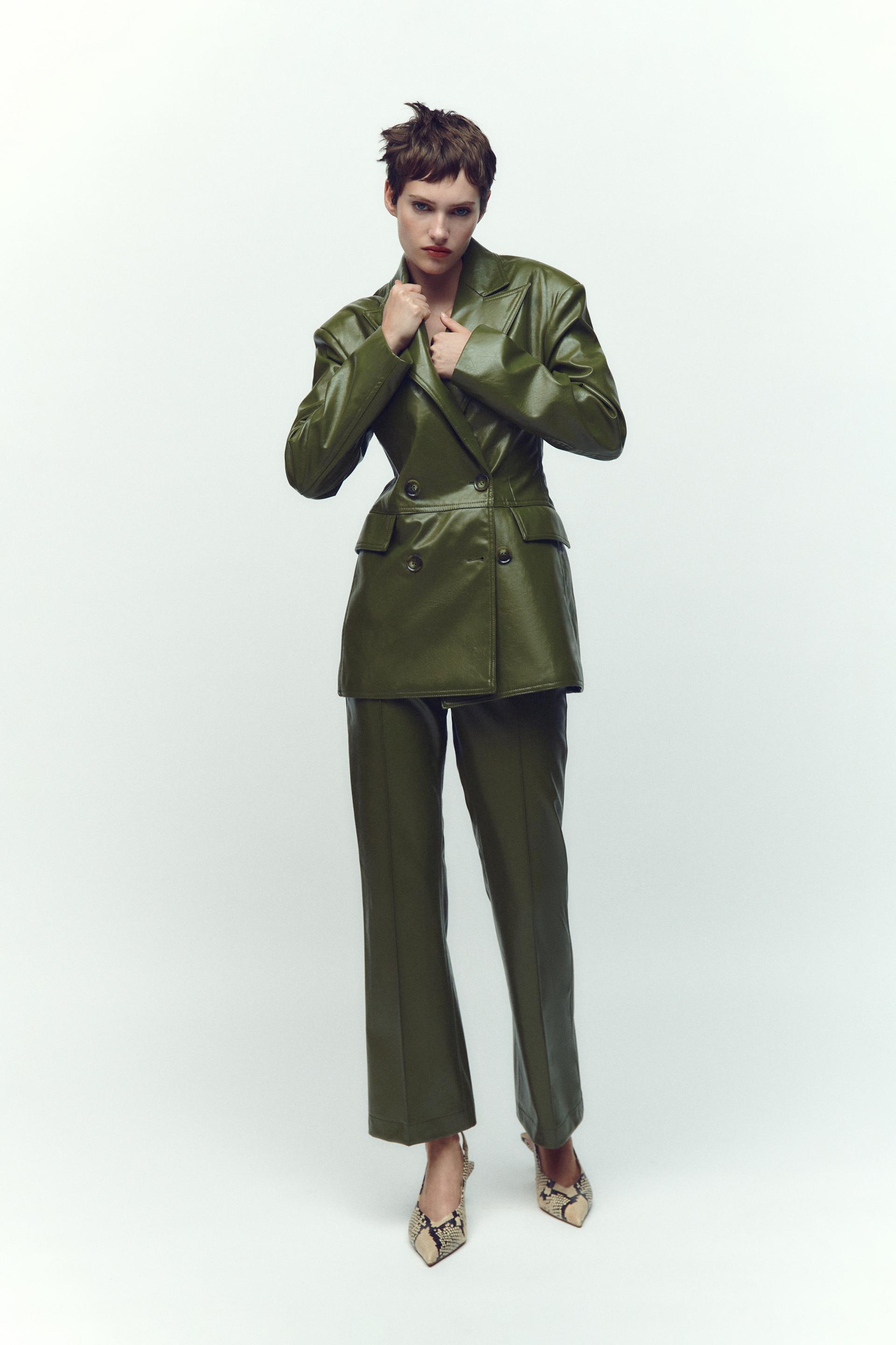 FAUX LEATHER DOUBLE-BREASTED BLAZER 