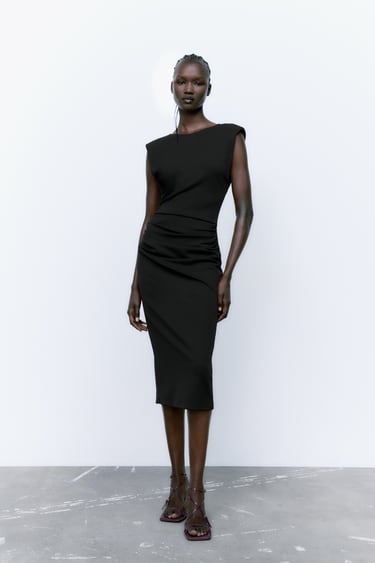 Image 0 of DRESS WITH SHOULDER PADS AND GATHERING from Zara