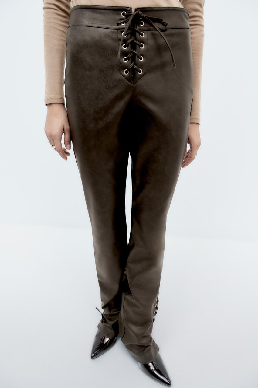 Brown zara leather pants Clearance