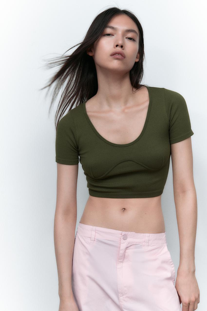 Top khaki zara Clearance