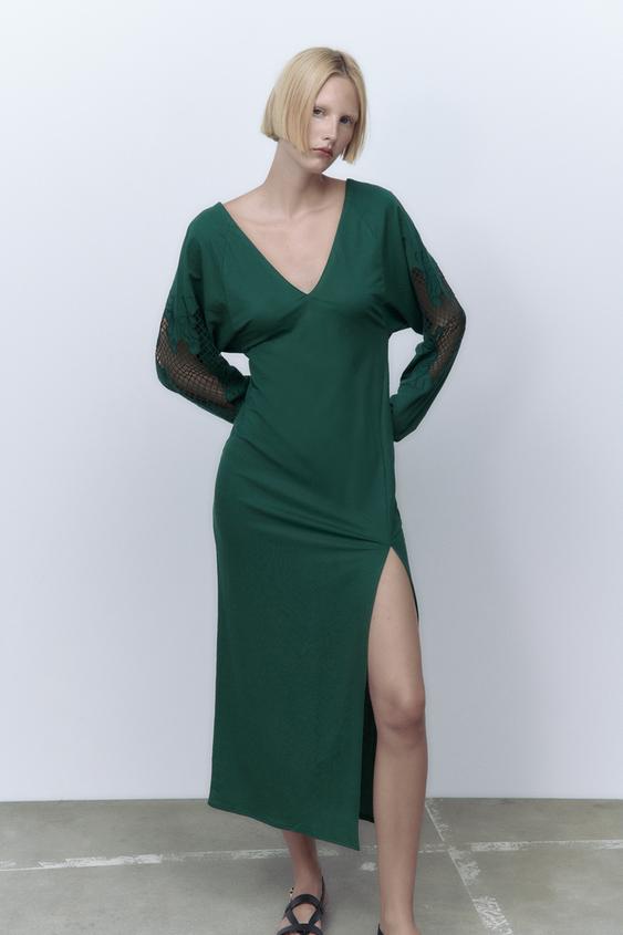 エンブロイダリー ワンピース ダークグリーン Zara Japan 日本 エンブロイダリー ワンピース ダークグリーン Zara Japan 日本