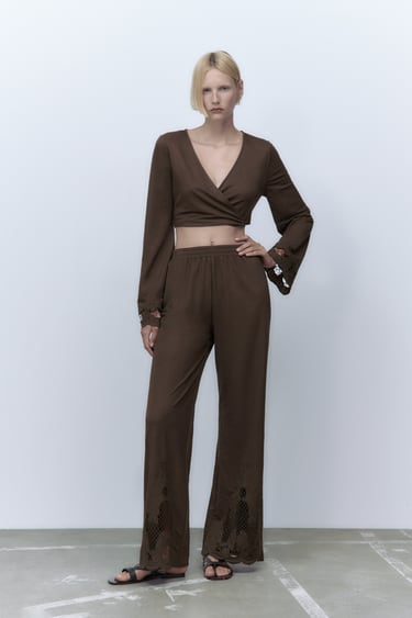 Image 0 of PANTS WITH EMBROIDERED TRIM from Zara