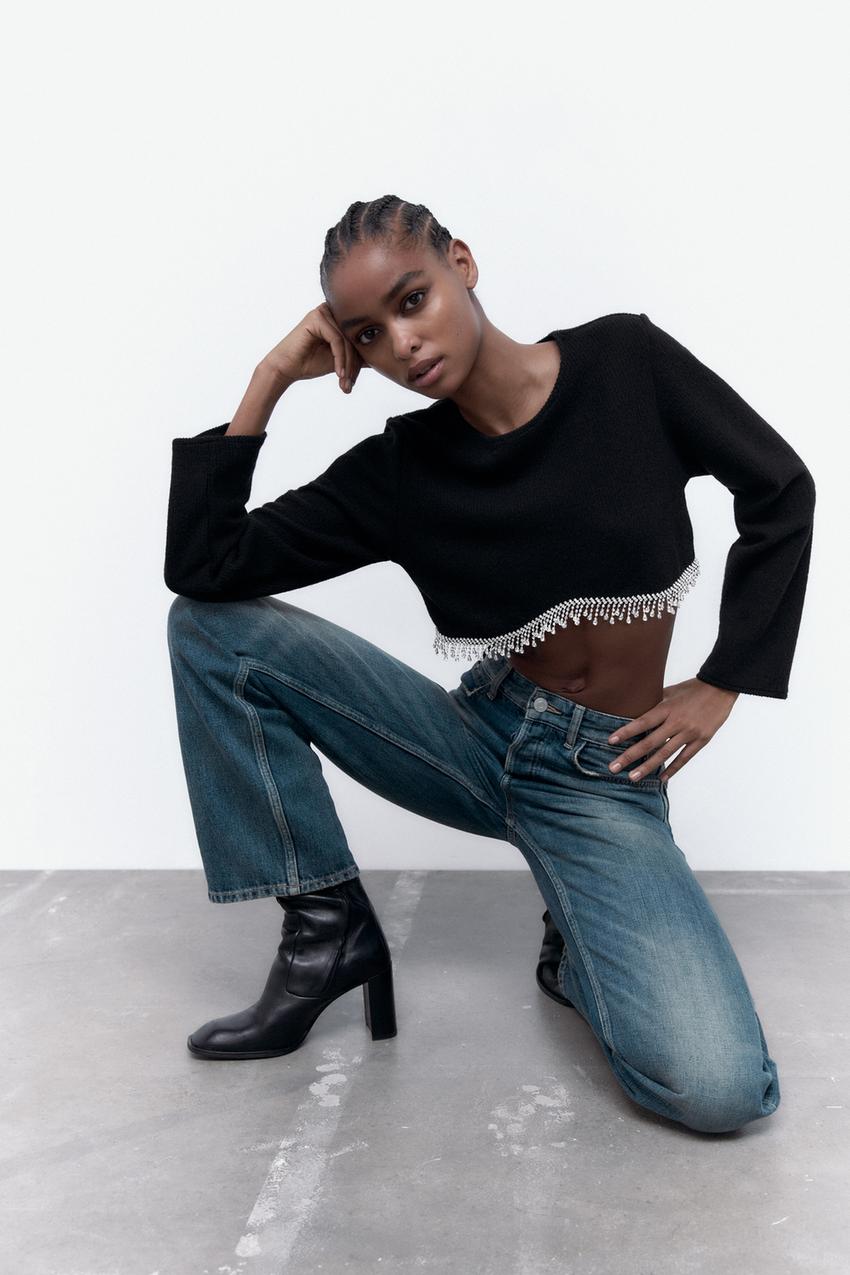 zara soft sweatshirt with rhinestones