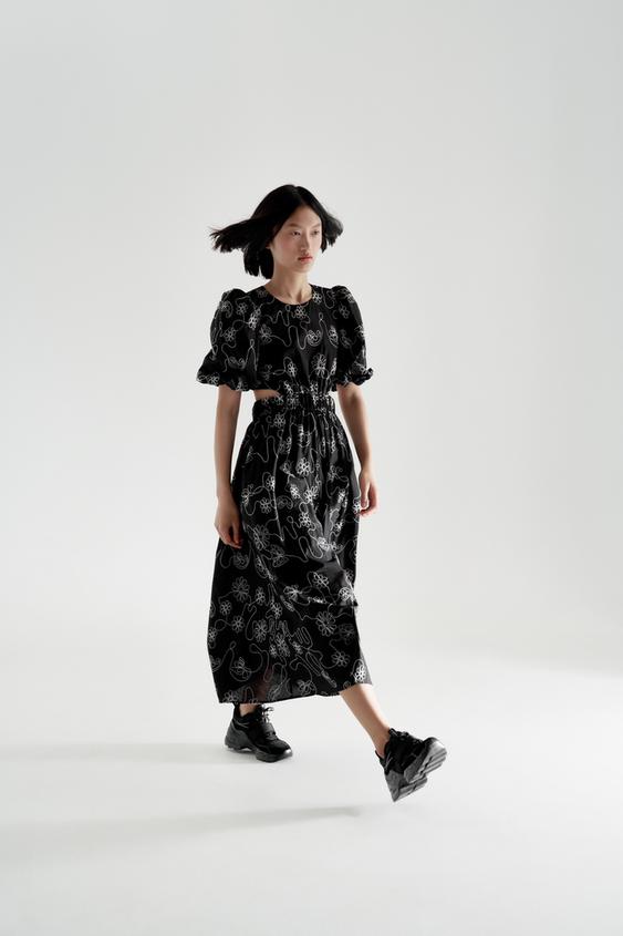 刺繍入りポプリンワンピース ブラック Zara Japan 日本 刺繍入りポプリンワンピース ブラック Zara Japan 日本