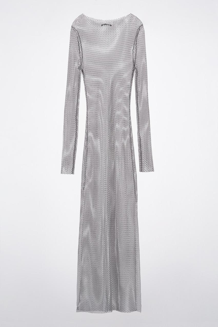 ROBE EN ROBE EN RESILLE A BRILLANTS Argent ZARA France