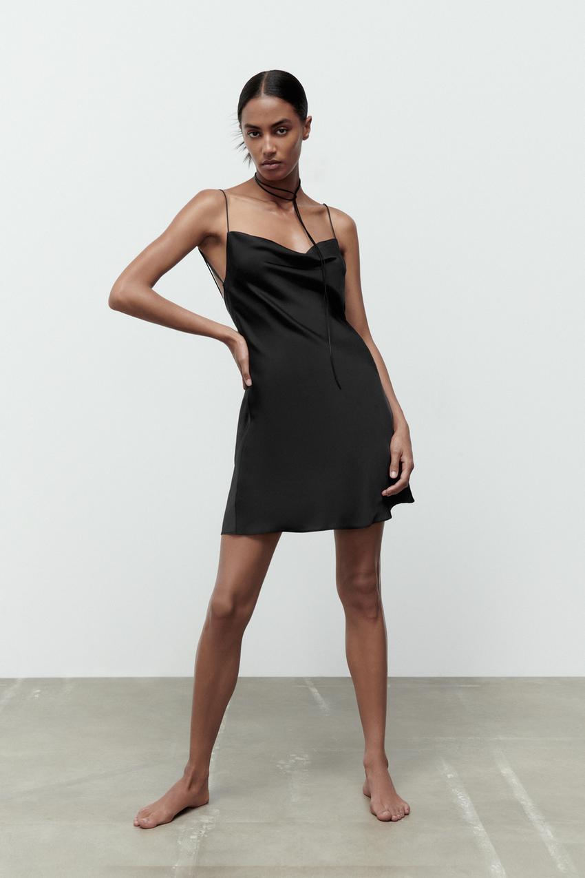 Satin dress black zara Outlet