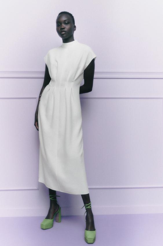 ダーツディテール ミディワンピース オフホワイト Zara Japan 日本 ダーツディテール ミディワンピース オフホワイト Zara Japan 日本