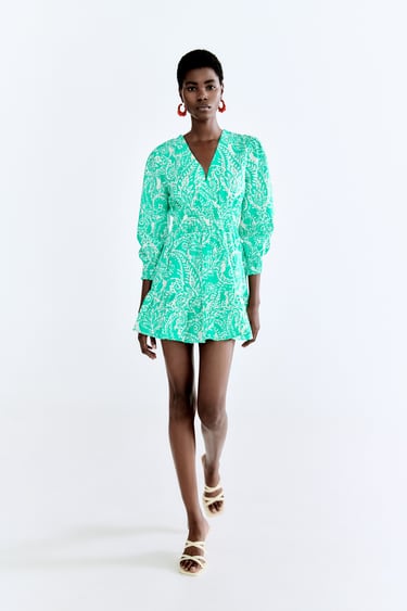 Image 0 of PRINTED LINEN BLEND DRESS from Zara