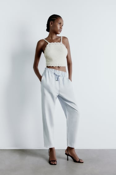 Image 0 of STRAIGHT FIT PAPERBAG TROUSERS from Zara