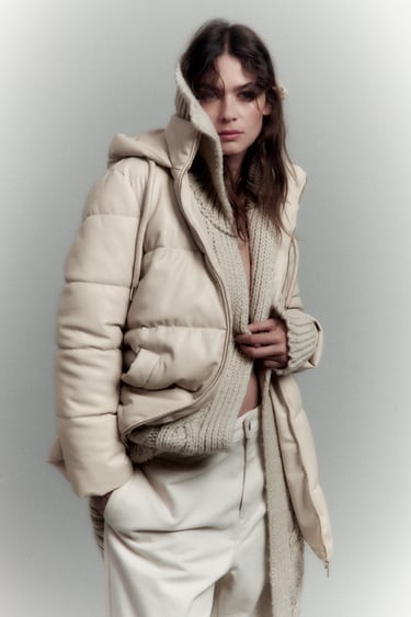 Image 0 of WIND PROTECTION FAUX LEATHER PUFFER COAT from Zara