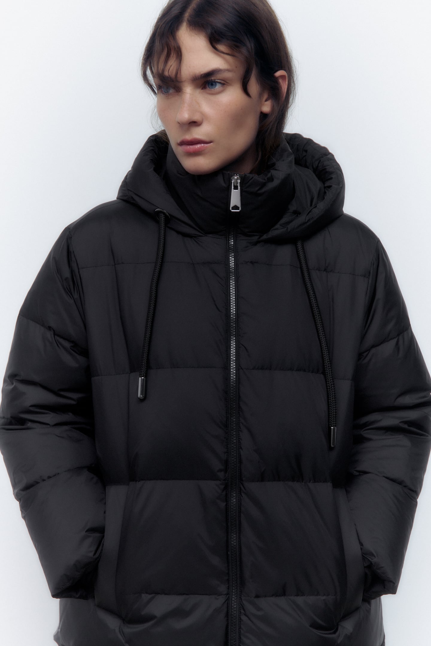 Black Hooded Puffer Jacket With Water and Wind Protection