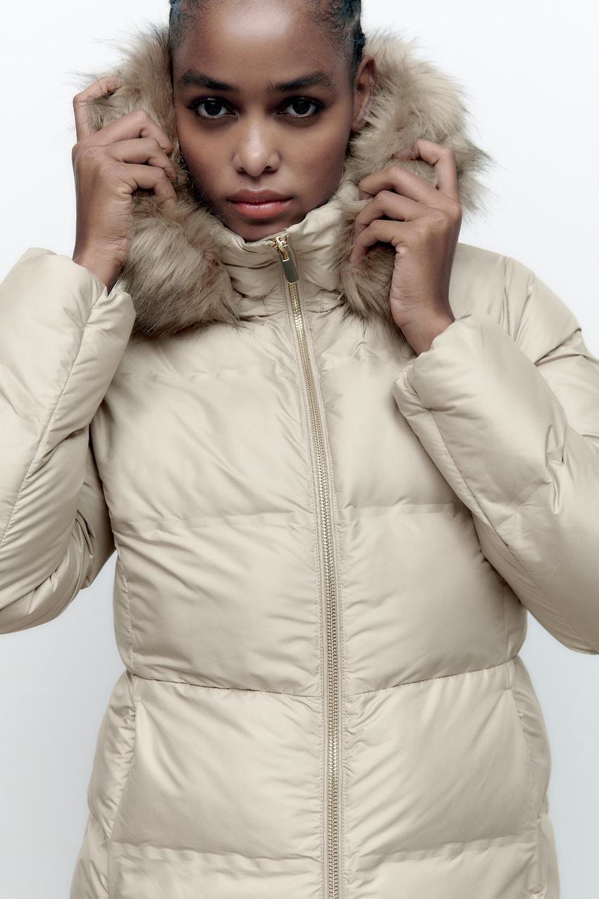 Zara puffer jacket fur hood Clearance