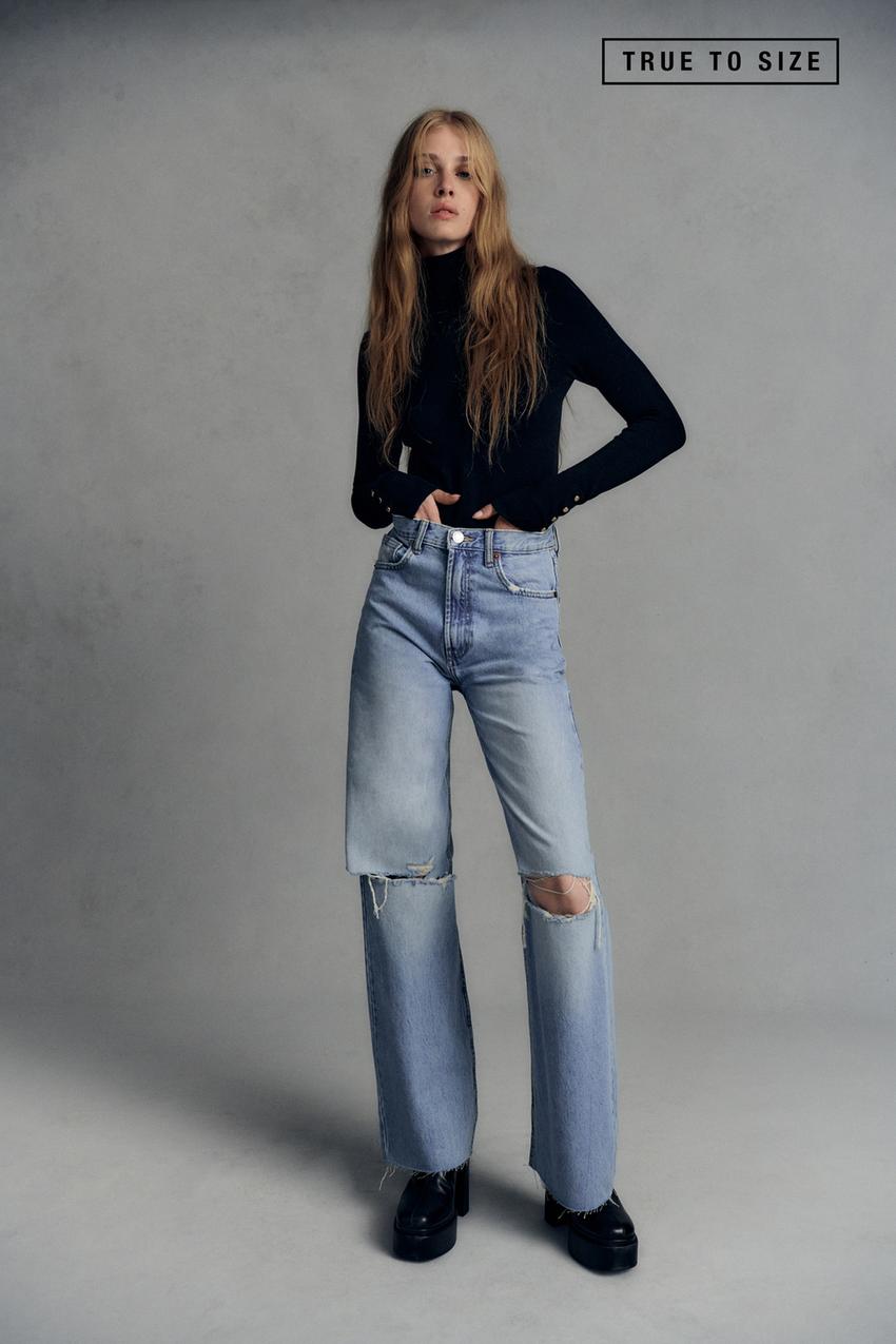 High waist wide leg full length zara jeans Outlet