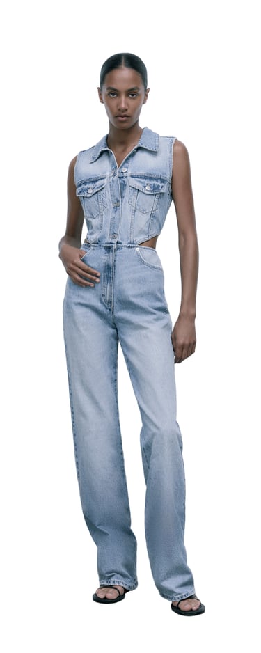 Image 0 of FULL LENGTH CUT OUT DENIM JUMPSUIT from Zara