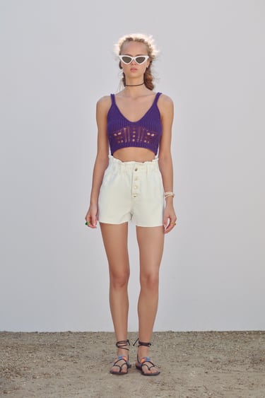 BAGGY PAPERBAG DENIM SHORTS WITH BUTTONS