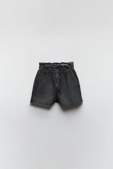 Image 0 of BAGGY PAPERBAG DENIM SHORTS WITH BUTTONS from Zara
