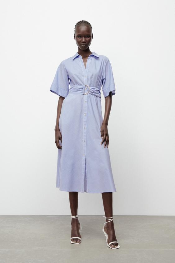 ベルト付きストライプ柄ワンピース 青色 白色 Zara Japan 日本 ベルト付きストライプ柄ワンピース 青色 白色 Zara Japan 日本