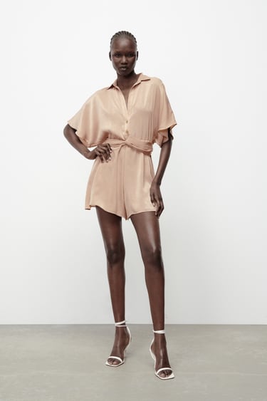 Image 0 of SATIN PLAYSUIT WITH KNOT from Zara