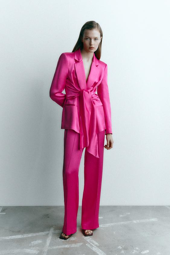 Zara satin blazer with bow Clearance