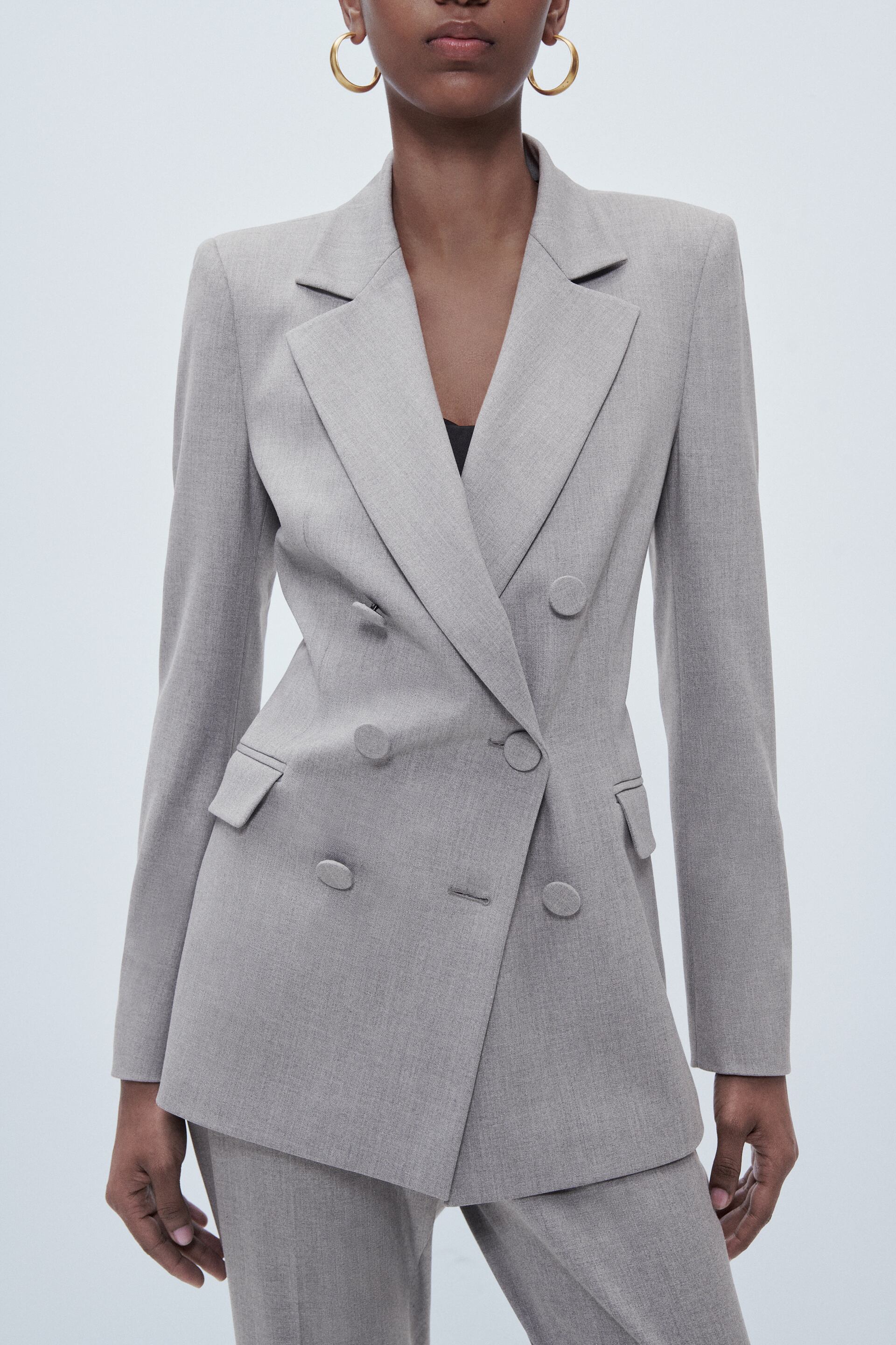 DOUBLE-BREASTED BLAZER WITH COVERED BUTTONS - Grey marl | ZARA Turkey
