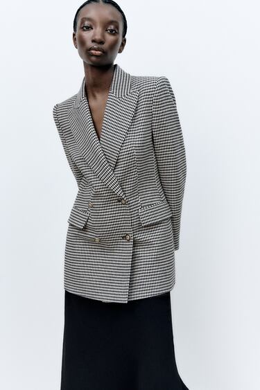 Image 0 of HOUNDSTOOTH DOUBLE-BREASTED BLAZER from Zara